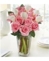 Pink roses with white Calla lilies