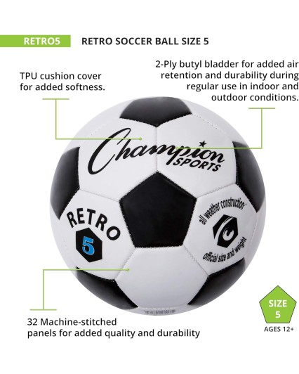 Champion Sports Retro Soccer Ball - Sizes 3, 4, 5