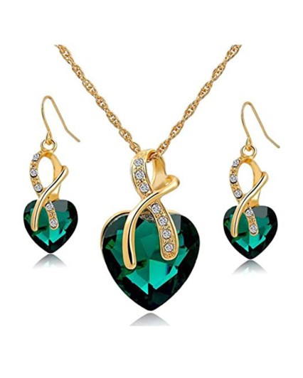 Weel Gift! Gold Plated Jewelry Sets For Women Crystal Heart Necklace Earrings Jewellery Set